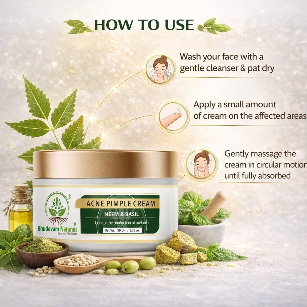 Bhudevam Naturals Khadi Acne Pimple Cream for Fast Acting Spot Treatment for Pimples, Acne & Breakouts- 50GM