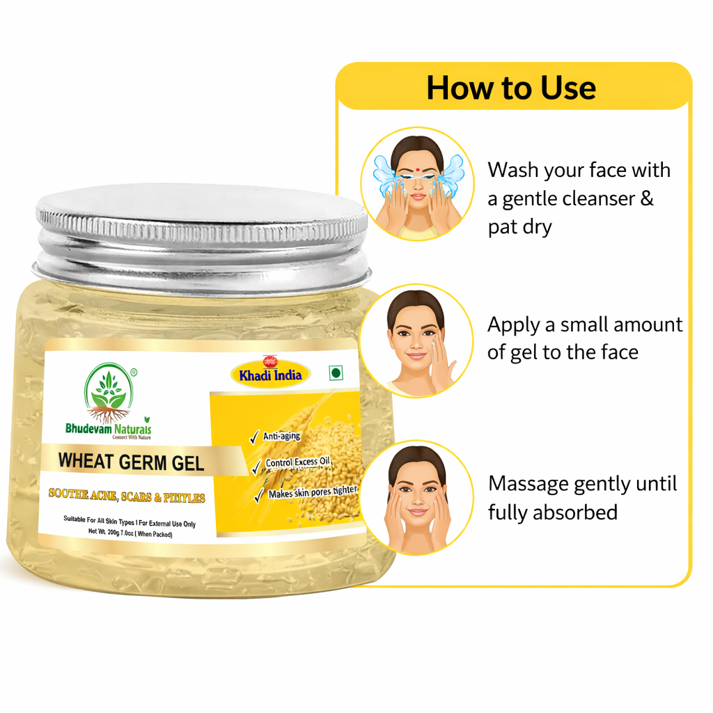 Bhudevam Naturals Khadi Wheatgerm Aloe Vera Gel for Face & Hair – Hydrating, Nourishing & Skin Brightening- 200GM