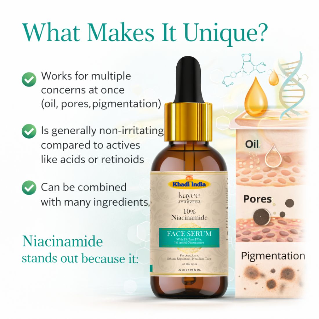 Kayee Ayurveda 10% Niacinamide Face Serum for Oily & Combination Skin | Helps Control Excess Oil, Minimize the Appearance of Pores, Improve Uneven Skin Tone & Skin Texture | Lightweight Facial Serum for Women & Men | 30 ml