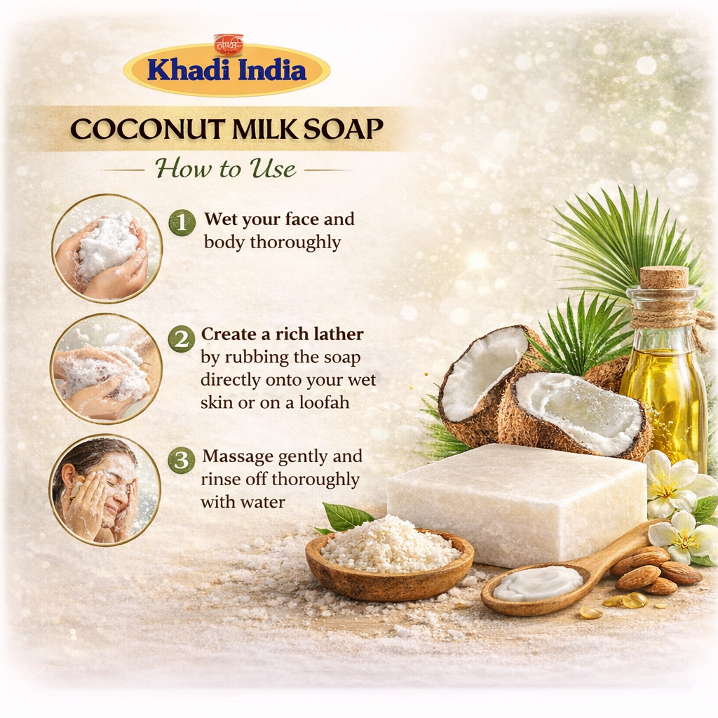 Bhudevam Naturals Khadi Handmade Coconut Milk Bath Soap for Dry Skin, Deep Nourishment & Glow- 500GM (Pack of 4)