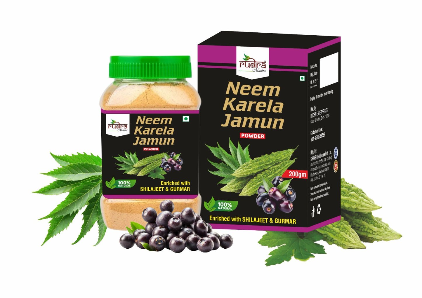 Rudra Mantra Neem Karela Jamun Powder - 100gm