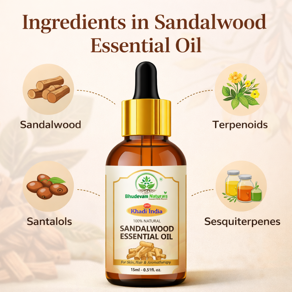 Bhudevam Naturals Khadi Sandalwood Essential Oil for Skin Care, Aromatherapy, Meditation, Diffuser & Massage -15ml