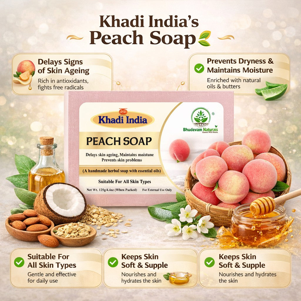 Bhudevam Naturals Khadi Handmade Peach Soap for Smooth & Radiant Skin- 500GM (Pack of 4)