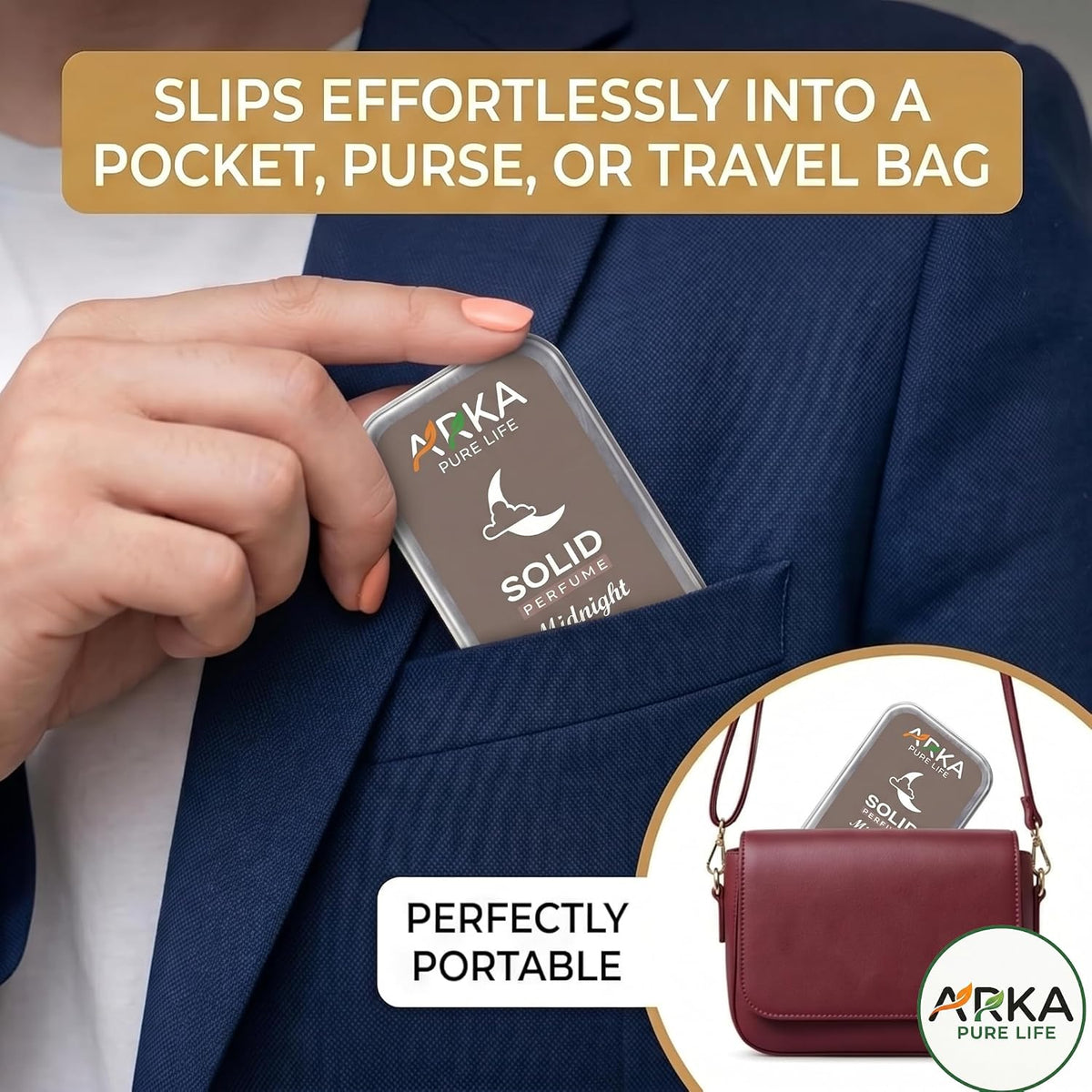 Arka Pure Life Premium Midnight Rush Solid Perfume – Fragrance Balm for Men & Women, Travel-Friendly & Easy to Apply – 12g