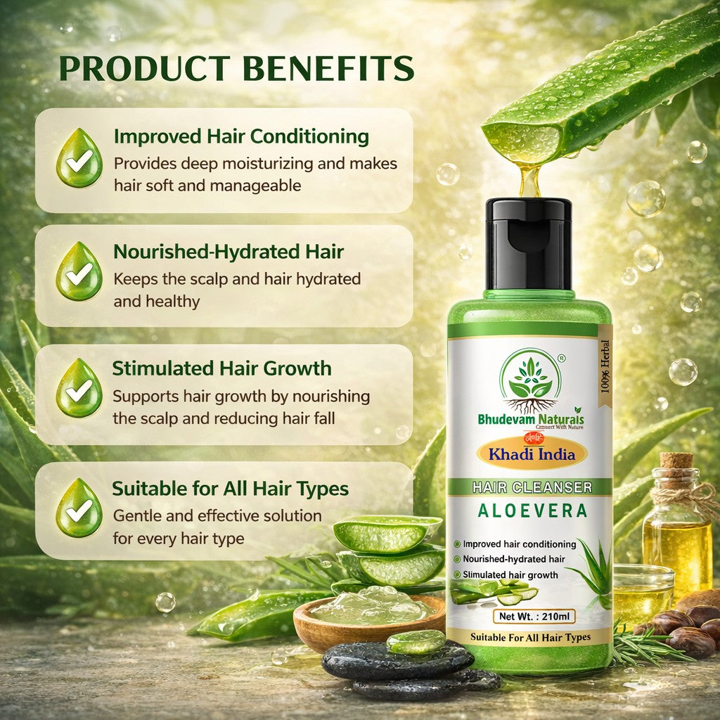 Bhudevam Naturals Khadi Aloe Vera Shampoo for Hair Growth & Scalp Care- 420ML (Pack of 2)