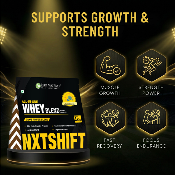 CSK Limited Edition Pure Nutrition NXT SHIFT All-In-One Whey Blend Powder No Added Sugar Belgian Chocolate 1Kg Pouch