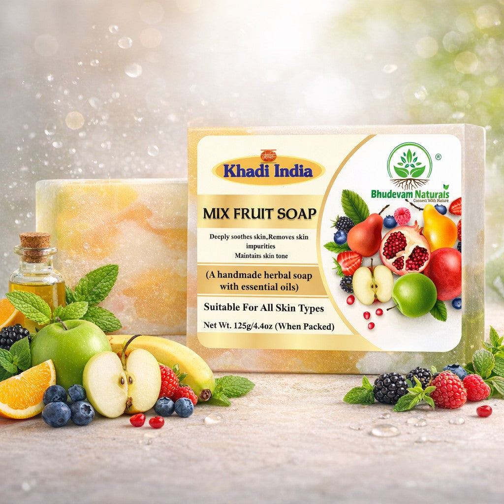Bhudevam Naturals Khadi Handmade Mix Fruit Soap – Vitamin-Rich Skin Brightening Bath Soap - 500GM (Pack of 4)