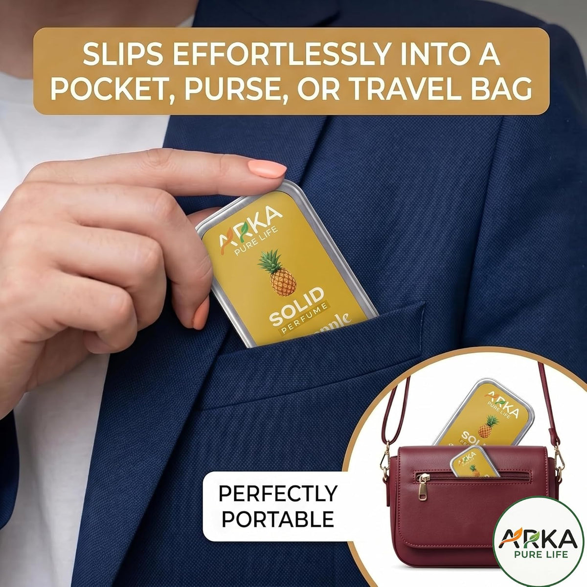 Arka Pure Life Premium Pineapple Solid Perfume – Fruity Fragrance Balm for Men & Women, Compact & Travel-Friendly – 12g