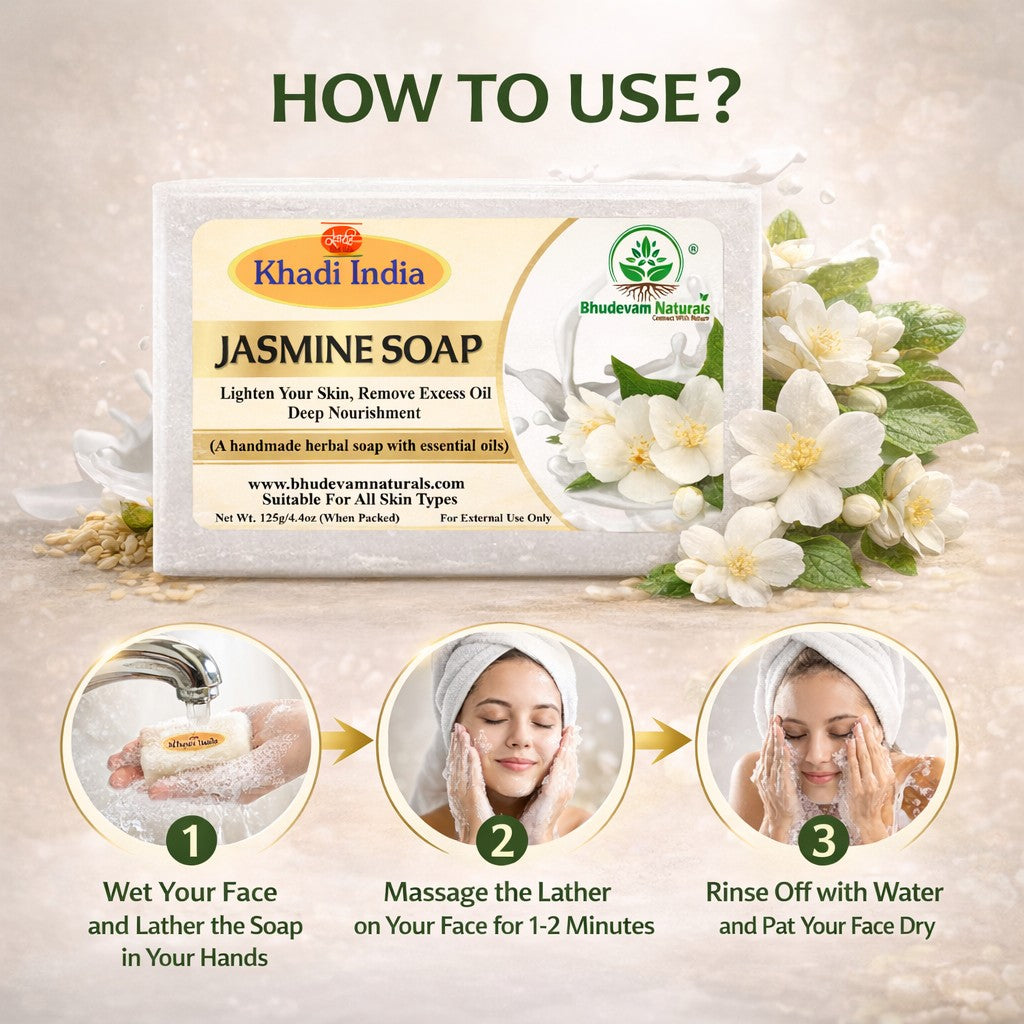 Bhudevam Naturals Khadi Jasmine Bath Soap for Moisturizing, Skin Nourishment & Long Lasting Fragrance - 500GM (Pack of 4)