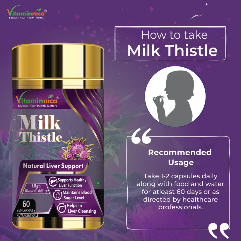 Vitaminnica Milk Thistle Capsules - Standardized Liver Support & Detox Cleanse, 60 Count
