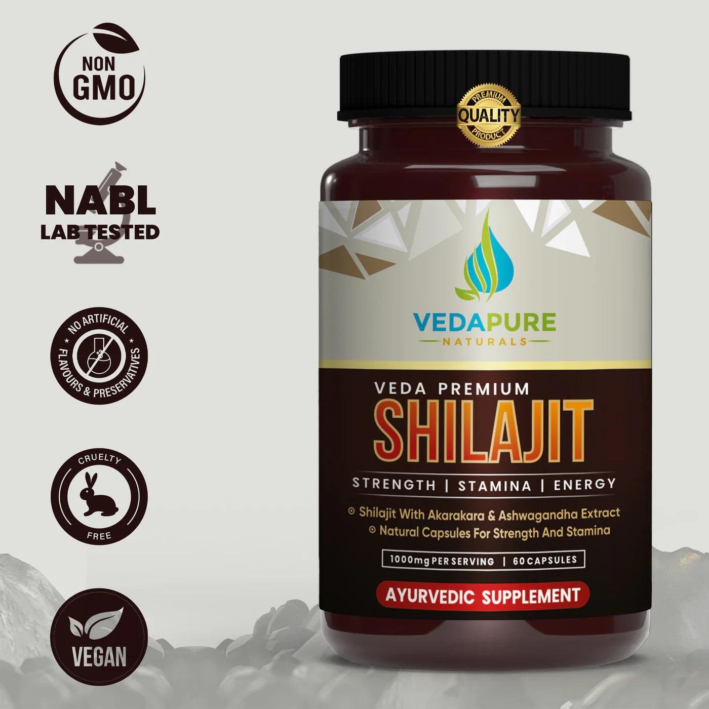 Vedapure Naturals Premium Shilajit Capsules with Safed Musli & Ashwagandha Extracts - 1000mg 60 Capsules