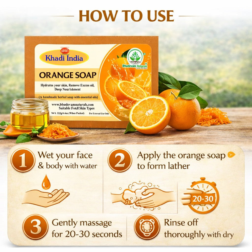 Bhudevam Naturals Khadi Orange Soap with Vitamin C – Skin Brightening & Refreshing Bath Bar- 500GM (Pack of 4)