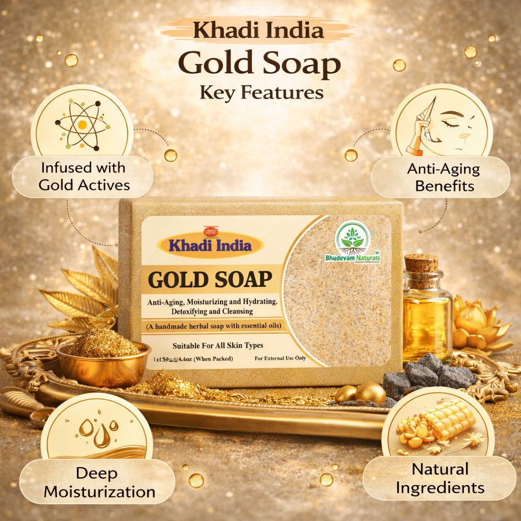 Bhudevam Naturals Khadi Handmade Gold Soap For Luxury Skin Brightening & Glow Soap - 500GM (Pack of 2)