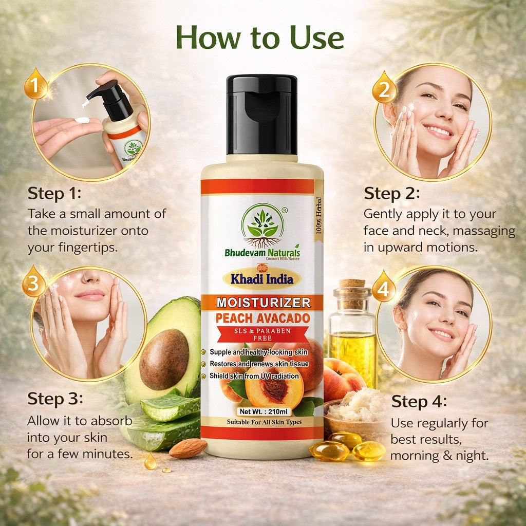 Bhudevam Naturals Khadi Rose & Honey Moisturizer for All Skin Types – Natural Glow & Smooth Skin Care-210ML