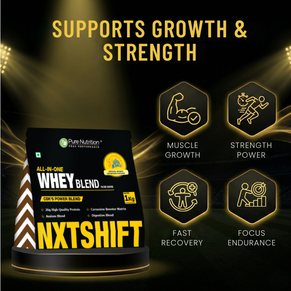 CSK Limited Edition Pure Nutrition NXT SHIFT All-In-One Whey Blend Powder No Added Sugar Filter Coffee 1Kg Pouch