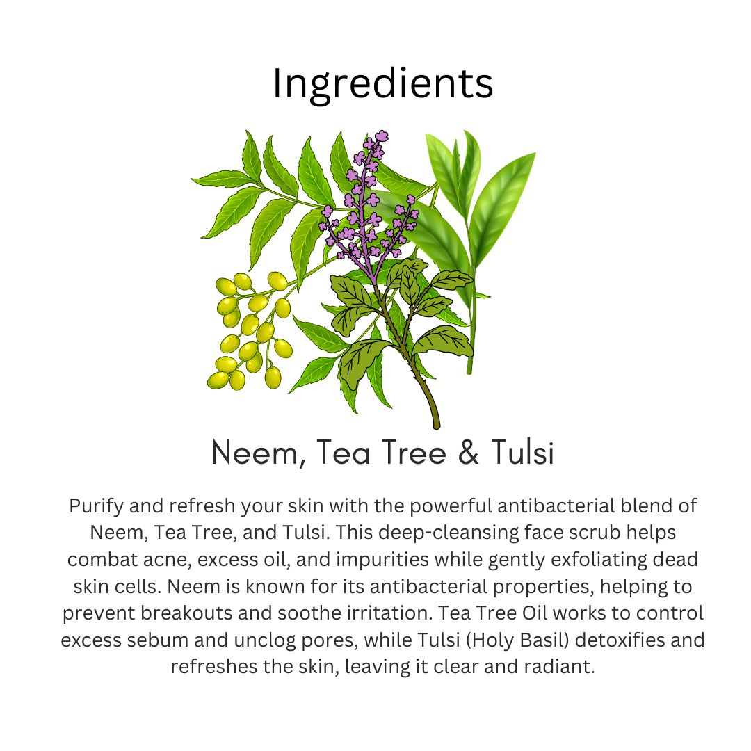 Khadi Neem & Tea Tree Face Scrub | Exfoliating Scrub for Oily & Acne-Prone Skin | Helps Remove Dead Skin, Dirt & Excess Oil | Pore Cleansing & Blemish Care | Herbal Ayurvedic Formula for Clear & Fresh-Looking Skin | 100 gm