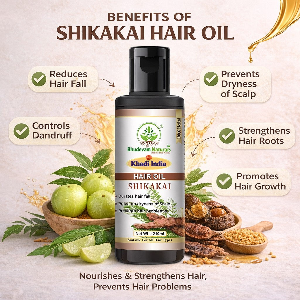 Bhudevam Naturals Khadi Shikakai Hair Oil Deep Conditioning & Hair Strengthening Formula- 210ML