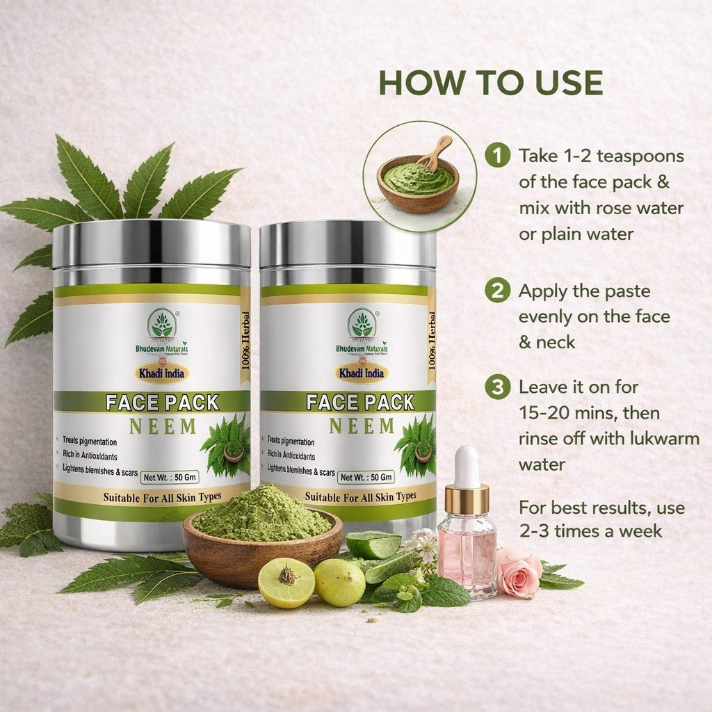 Bhudevam Naturals Khadi Neem Face Pack for Acne & Pimples Control- 100GM (Pack of 2)