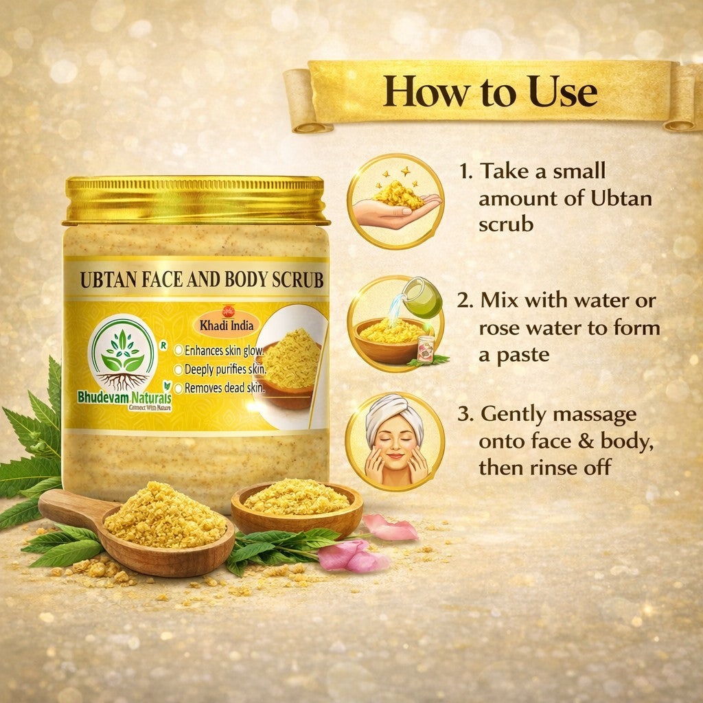 Bhudevam Naturals Khadi Ubtan Face & Body Scrub for Tan Removal – Herbal Exfoliating Scrub for Brightening & Skin Polishing- 150GM