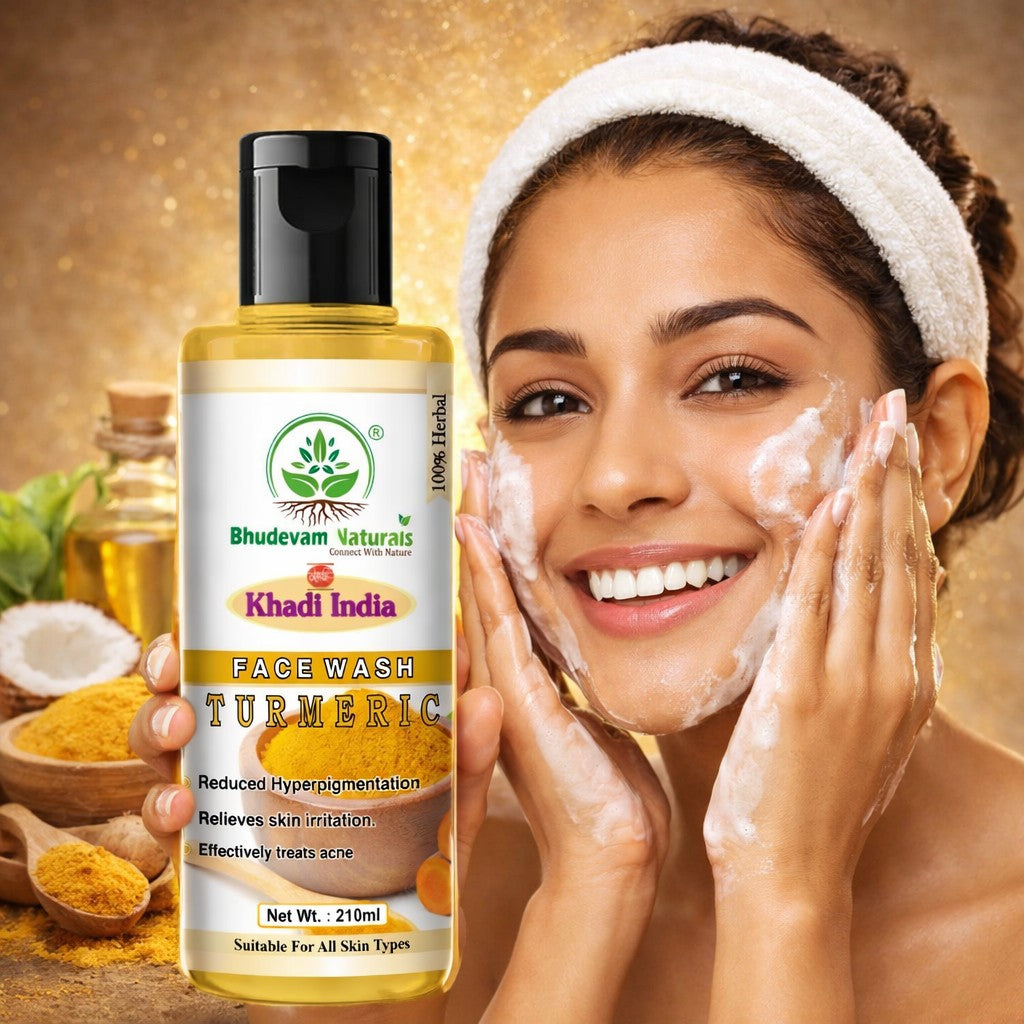 Bhudevam Naturals Khadi Turmeric Face Wash – Fights Acne, Reduces Pimples & Adds Radiance- 210ML
