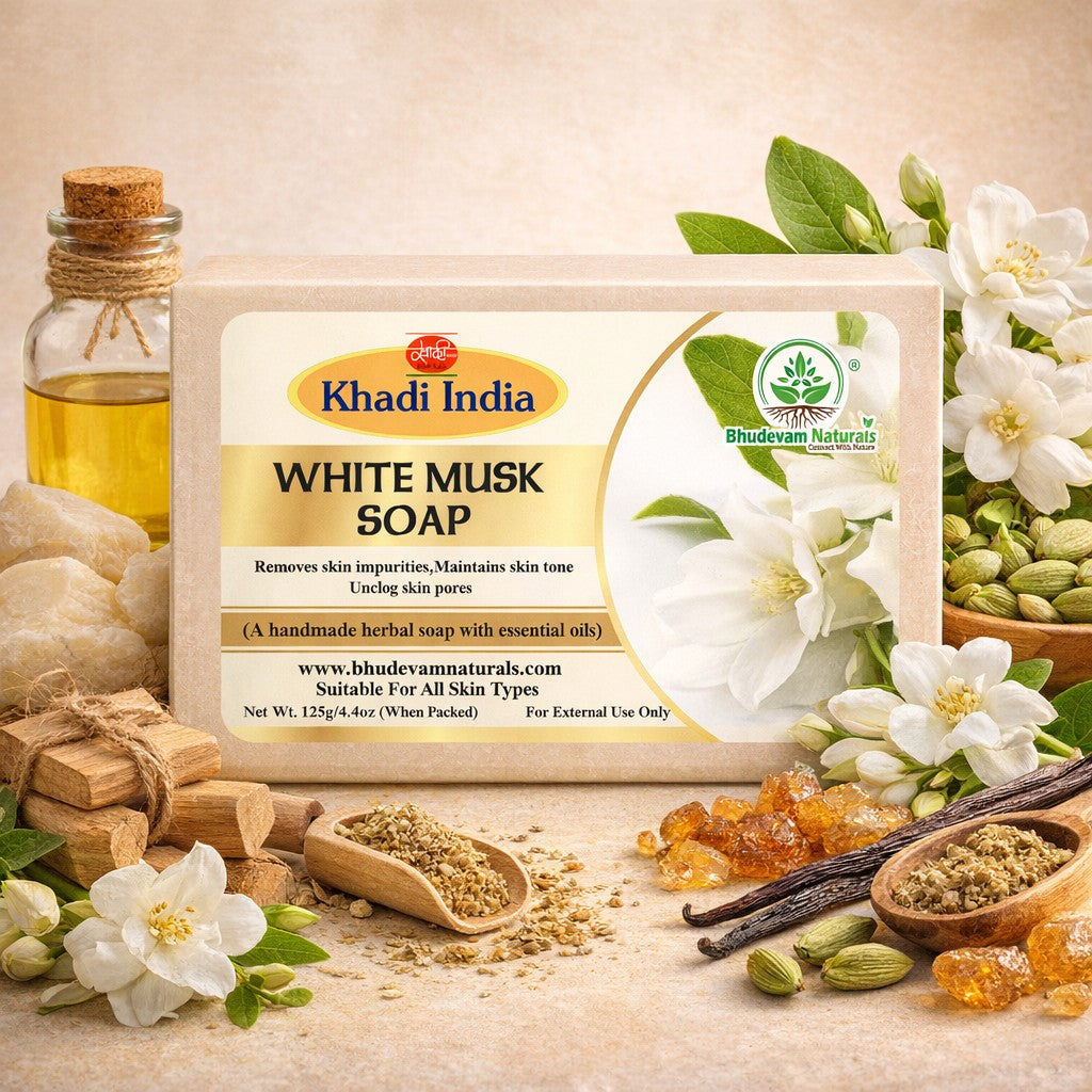 Bhudevam Naturals Khadi White Musk Soap – Luxury Fragrance Bath Soap for Soft & Smooth Skin- 500GM (Pack of 4)