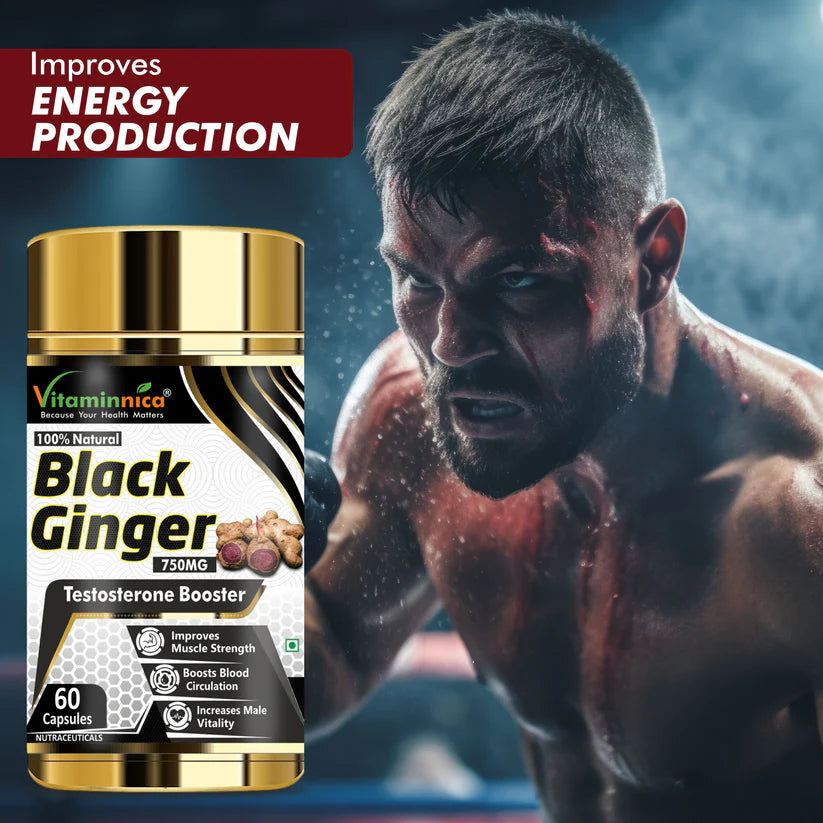 Vitaminnica Black Ginger Capsules - Energy, Stamina & Recovery Support, 60 Count