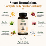 Herbs O' Shrubs Life-100 | Daily Energy, Vitality & Antioxidant Support Tablets | CoQ10, Ashwagandha, Spirulina, Resveratrol & L-Carnitine | Slow Down Aging | Boosts the Immunity, 30 Tablets