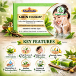Bhudevam Naturals Khadi Green Tea Bath Soap for Clear & Healthy Skin | Natural Handmade Soap for Acne & Oil Control- 500GM (Pack of 4)