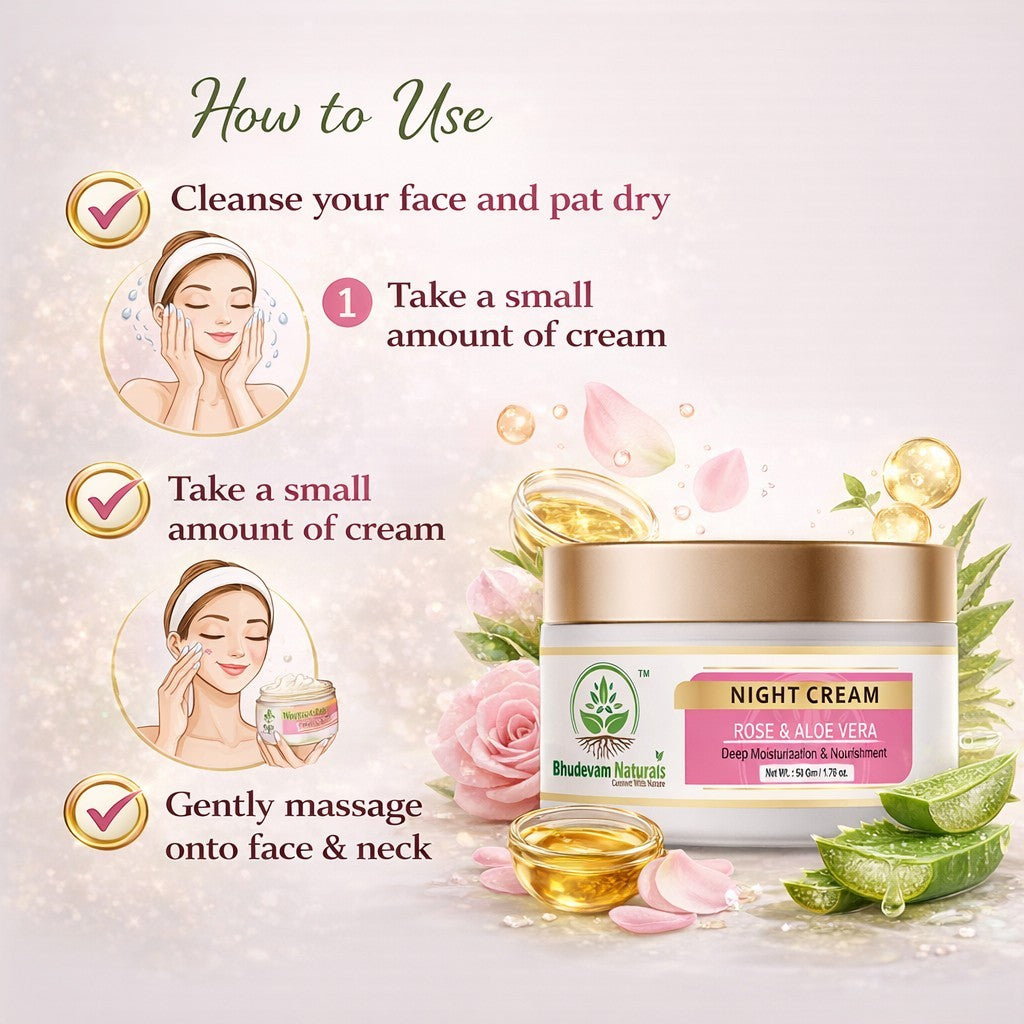 Bhudevam Naturals Khadi Luxury Night Cream for Face – Advanced Anti Aging Formula for Radiant & Youthful Skin- 50GM