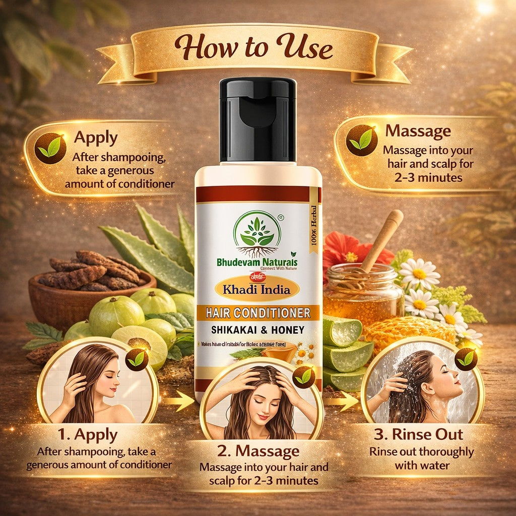 Bhudevam Natuals Khadi Shikakai & Honey Hair Conditioner for Chemical Free Frizz Control & Hair Repair Formula- 210ML