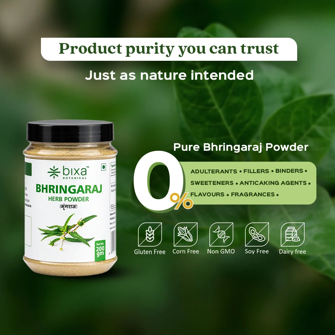 Bixa Botanical Bhringaraj Herb Powder (Eclipta Alba) | Pure Natural Powder for Hair Growth, Scalp Health & Liver Support (200g)