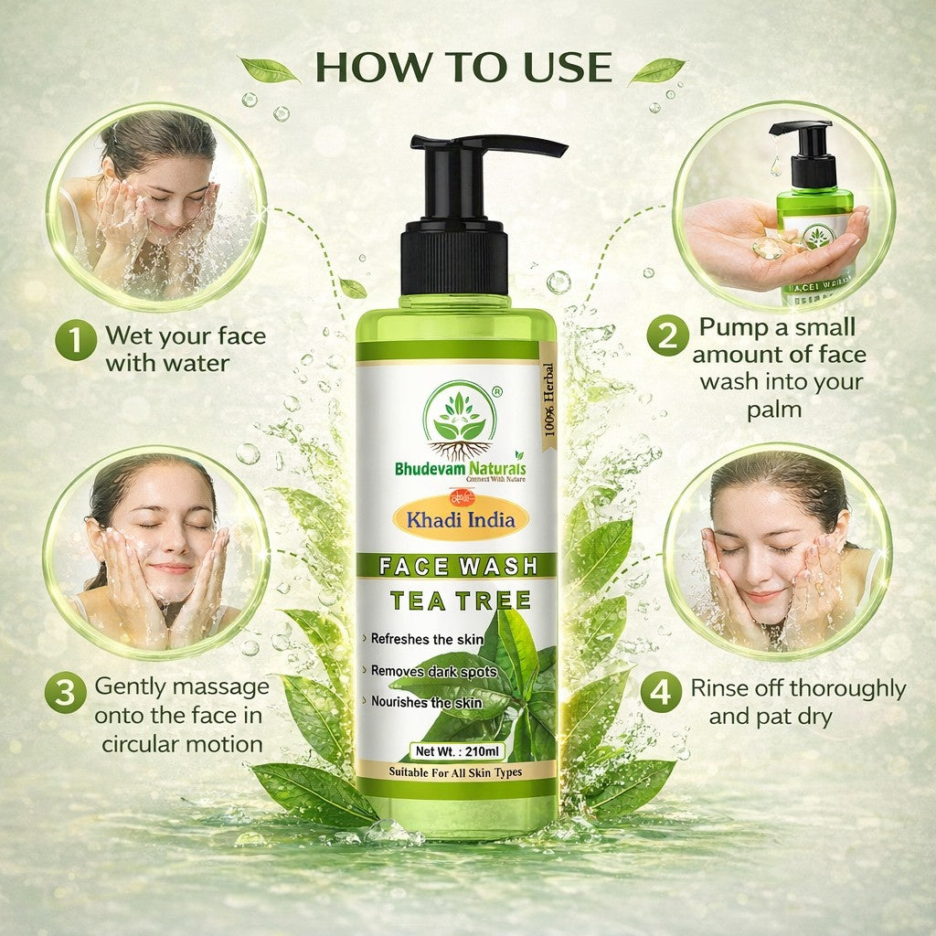 Bhudevam Naturals Khadi Tea Tree Face Wash – Anti-Pimple, Anti-Blemish & Refreshing Formula- 210ML