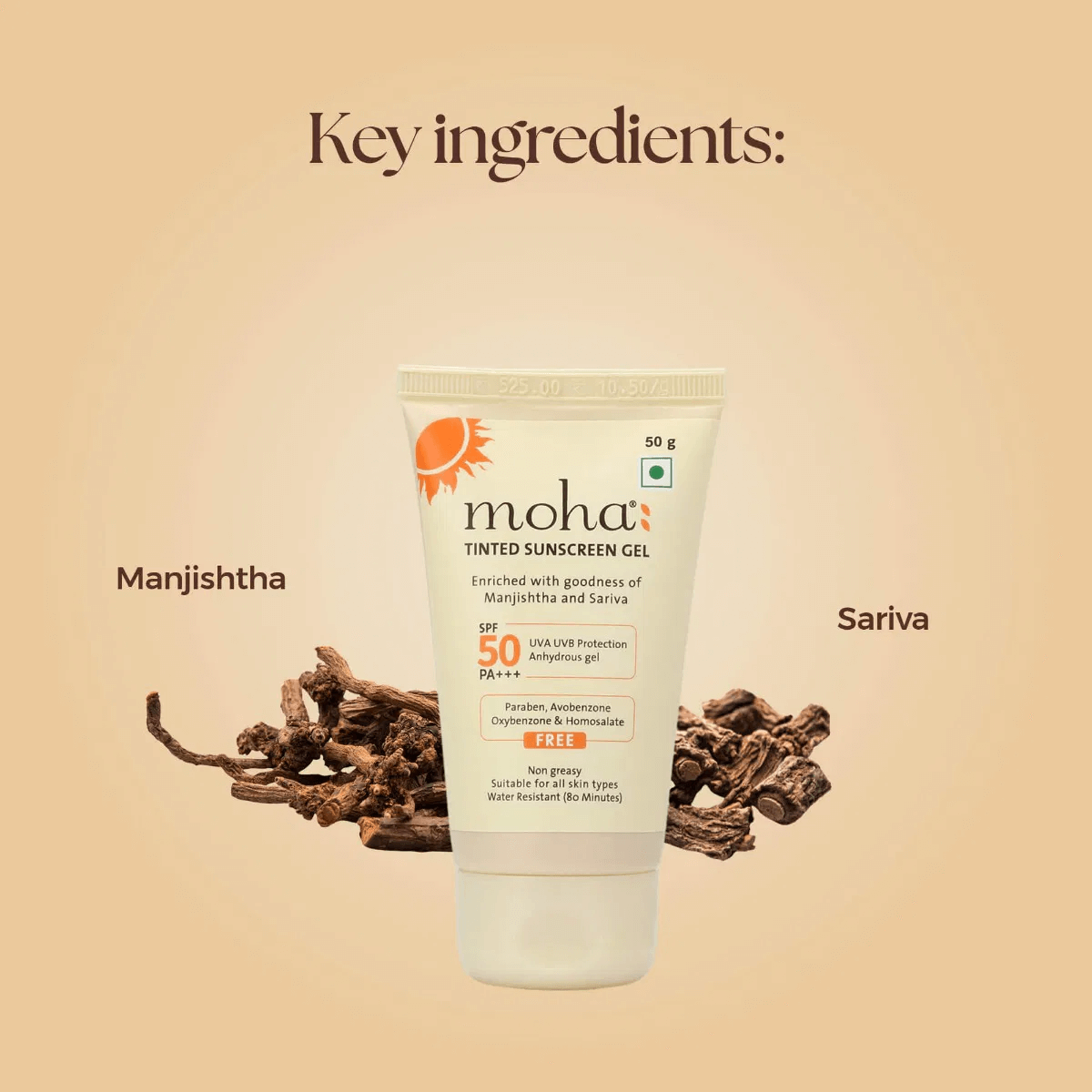 Moha Tinted Sunscreen Gel SPF 50 PA+++ - Matte Oil-Free Broad Spectrum Face Sunscreen