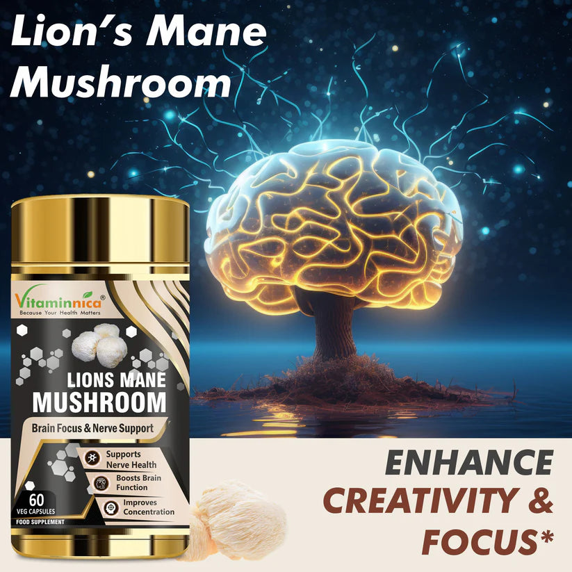 Vitaminnica Lion's Mane Mushroom Capsules - Brain Focus & Memory Support, 60 Count