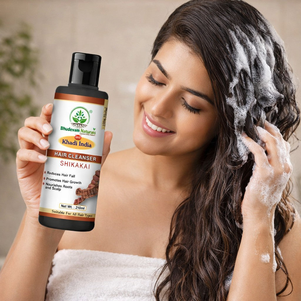 Bhudevam Naturals Khadi Shikakai Herbal Shampoo – Frizz Control & Scalp Nourishment- 420ML (Pack of 2)