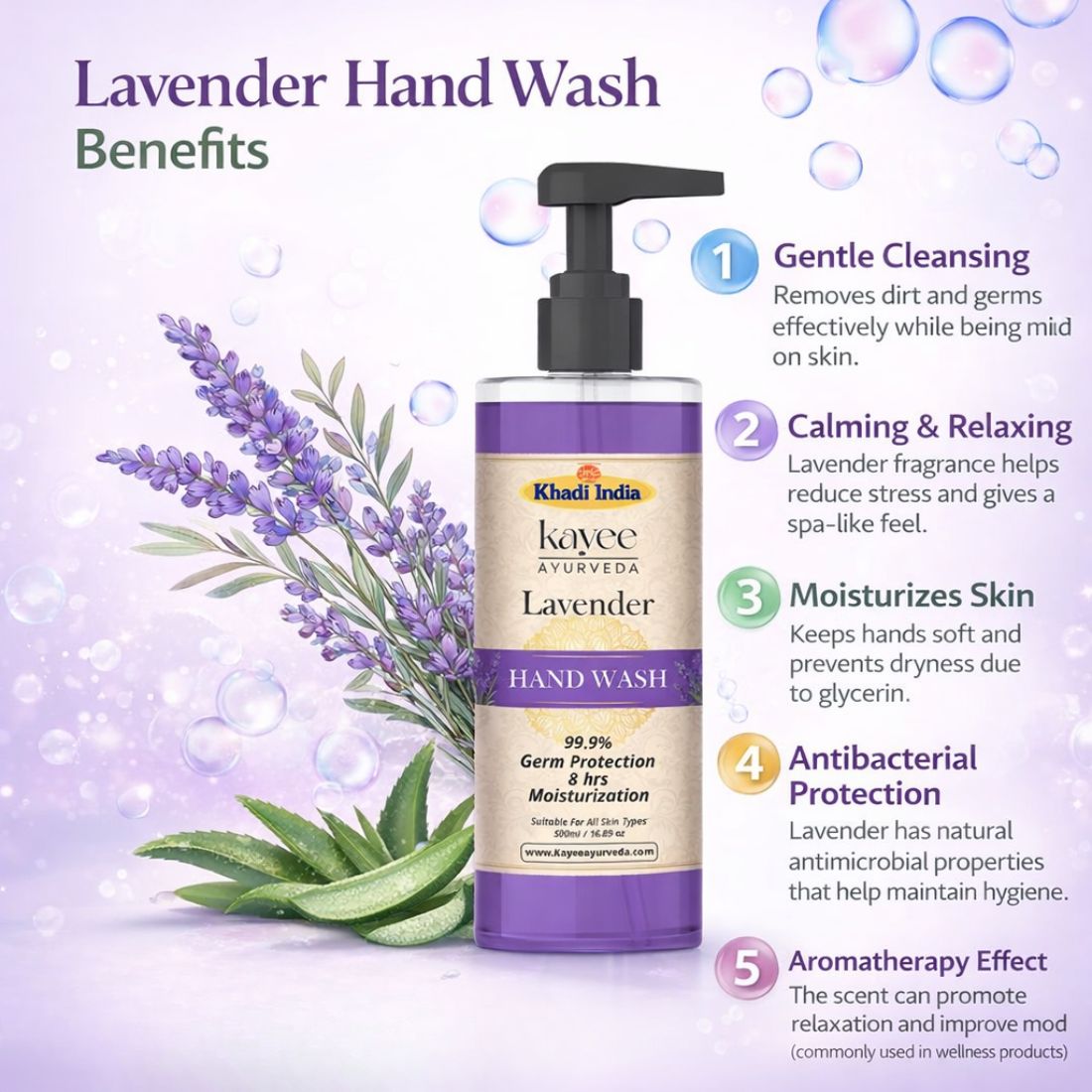 Kayee Ayurveda Lavender Hand Wash | Gentle Herbal Liquid Hand Wash with Lavender | Cleansing Hand Wash for Clean, Fresh & Soft-Feeling Hands | Daily Hand Hygiene with Refreshing Floral Fragrance | Suitable for Everyday Use | 500 ml