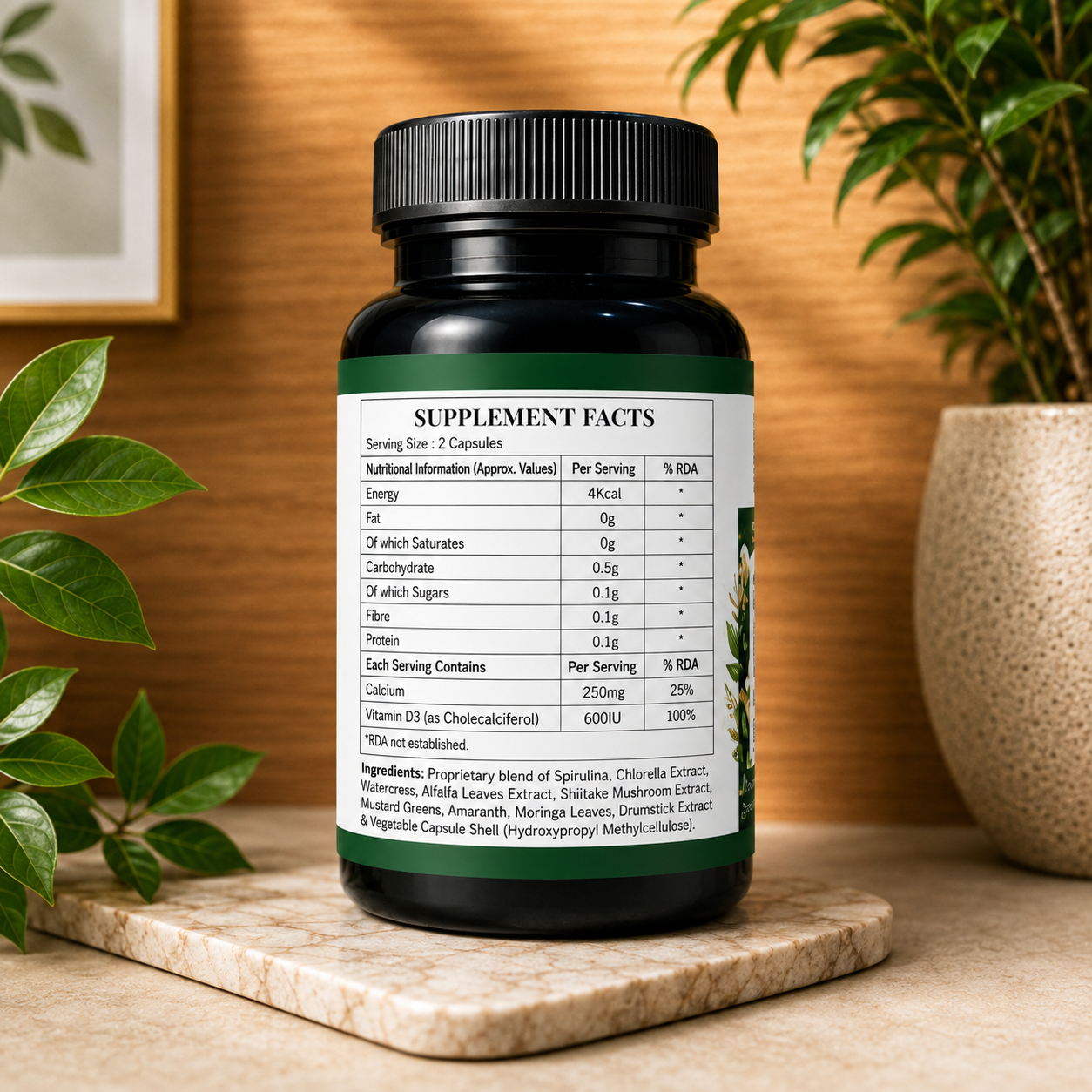 Tulasya Calcium + Vitamin D3 (60 Veg Capsules) | Bone Density, Joint Health & Muscle Support