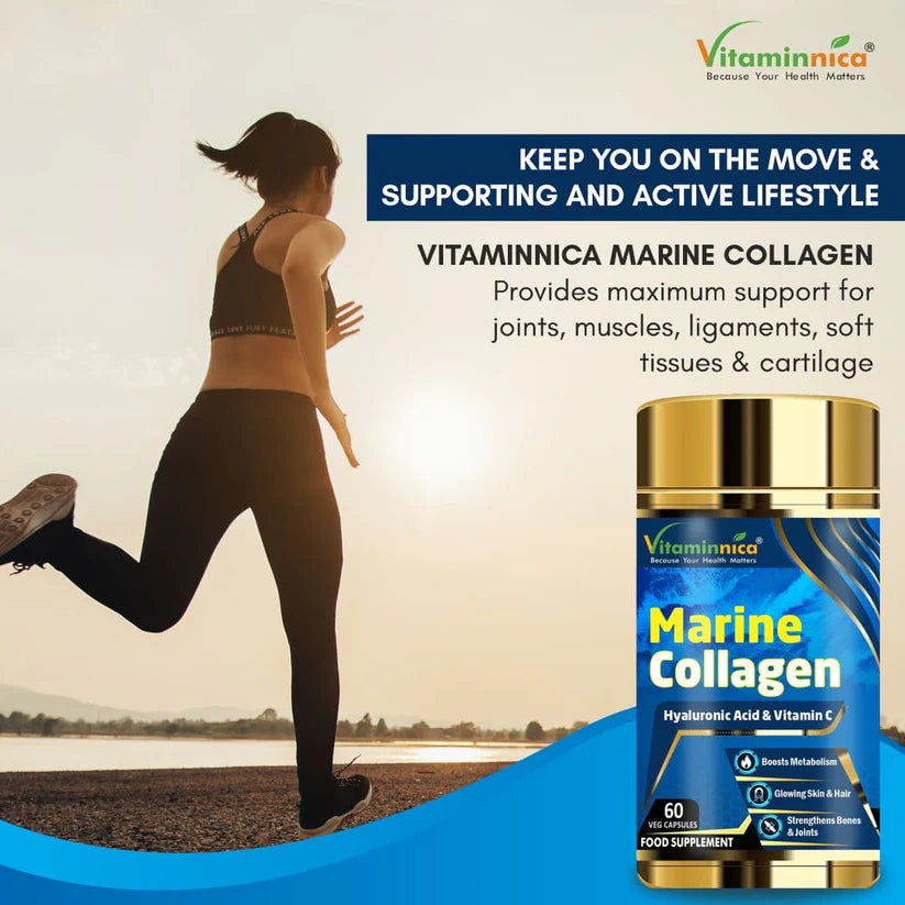 Vitaminnica Marine Collagen Capsules - Hydrolyzed Peptides for Skin, Hair & Joints, 60 Count
