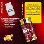 Vitaminnica Vitamin B12 Tablets - High Strength Energy Production & Nervous System Support, 180 Count