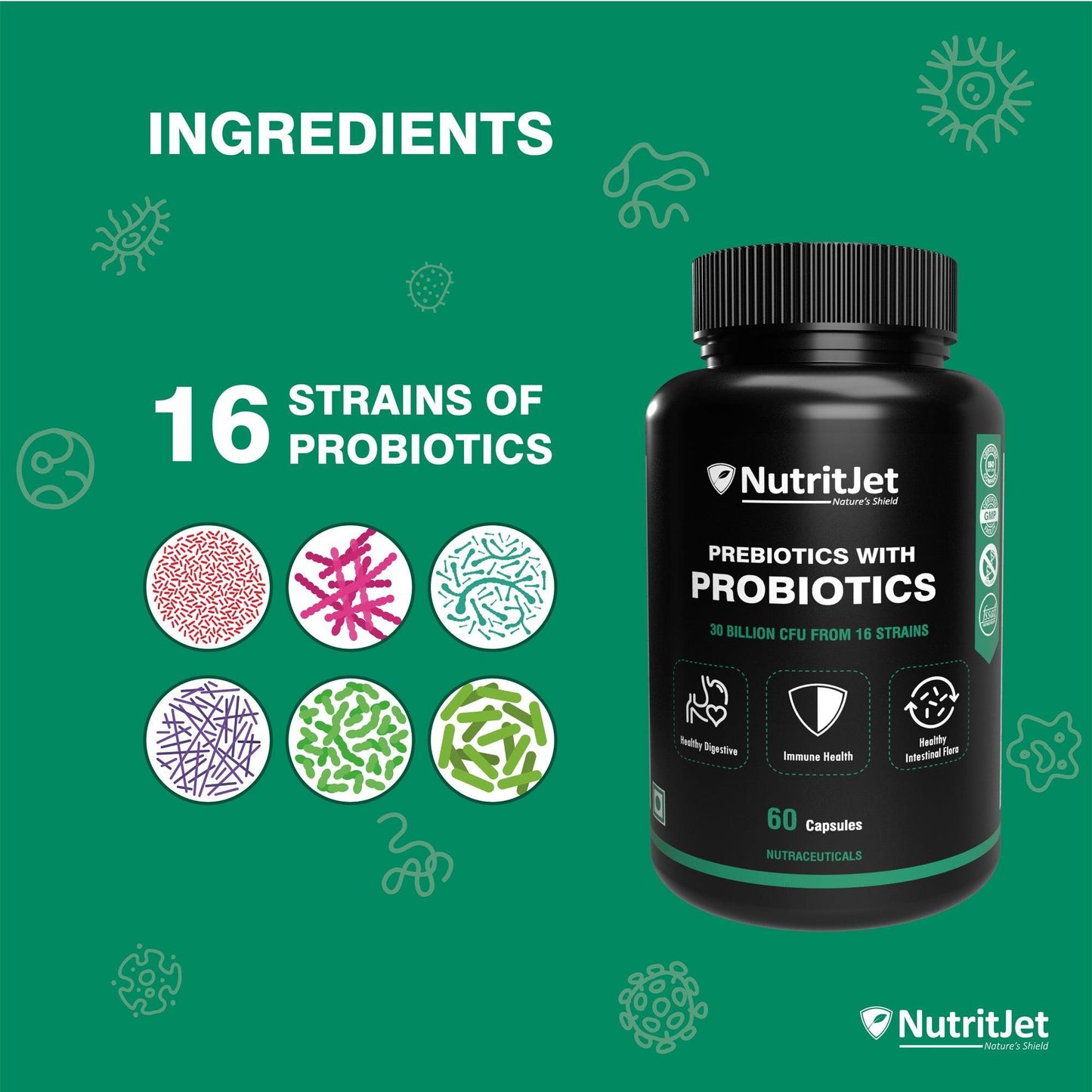 NutritJet Prebiotics with Probiotics Capsule - 60 Capsules