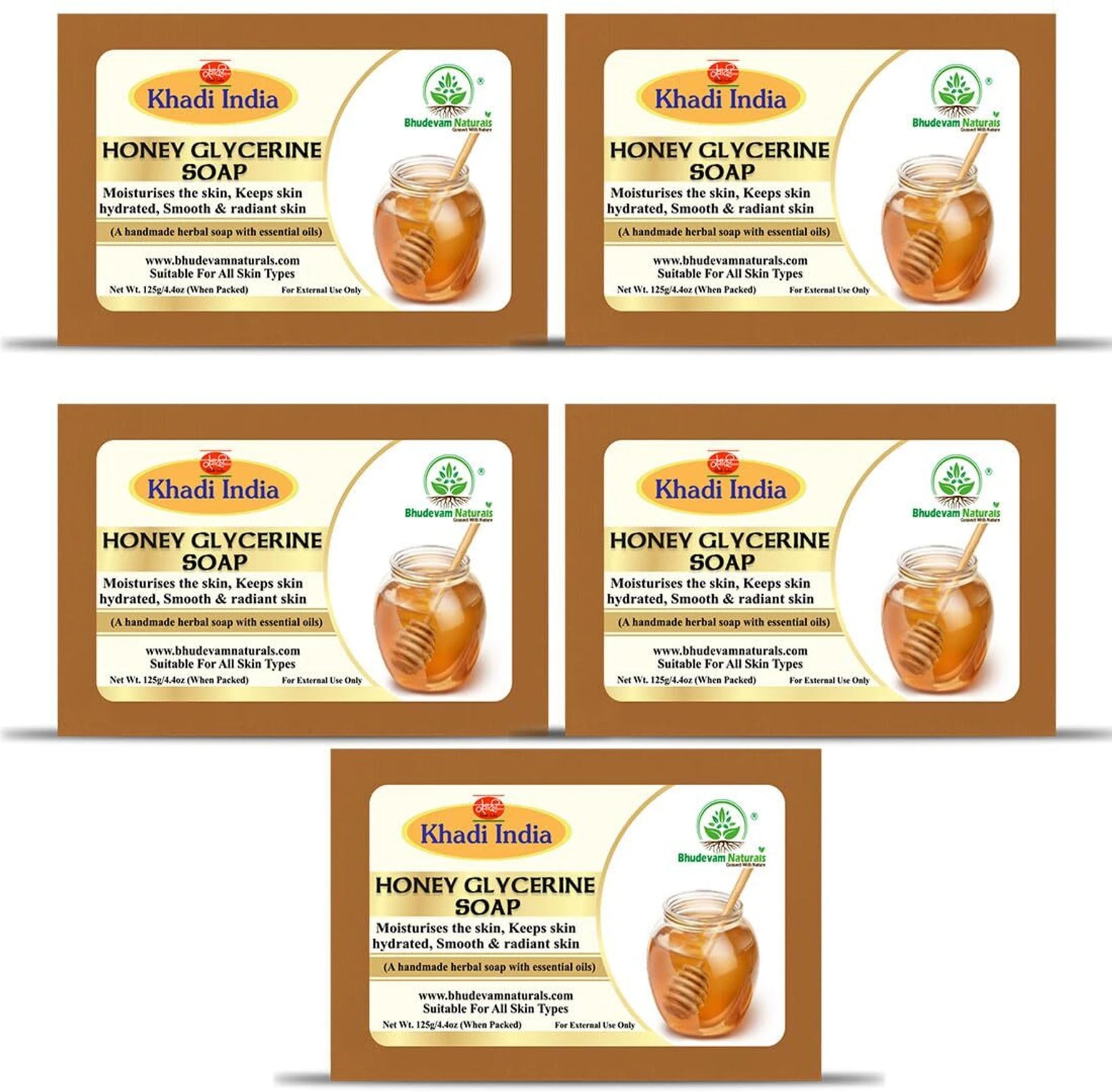 Bhudevam Naturals Khadi Honey Glycerin Bath Soap for Soft, Smooth & Hydrated Skin- 500GM (Pack of 4)
