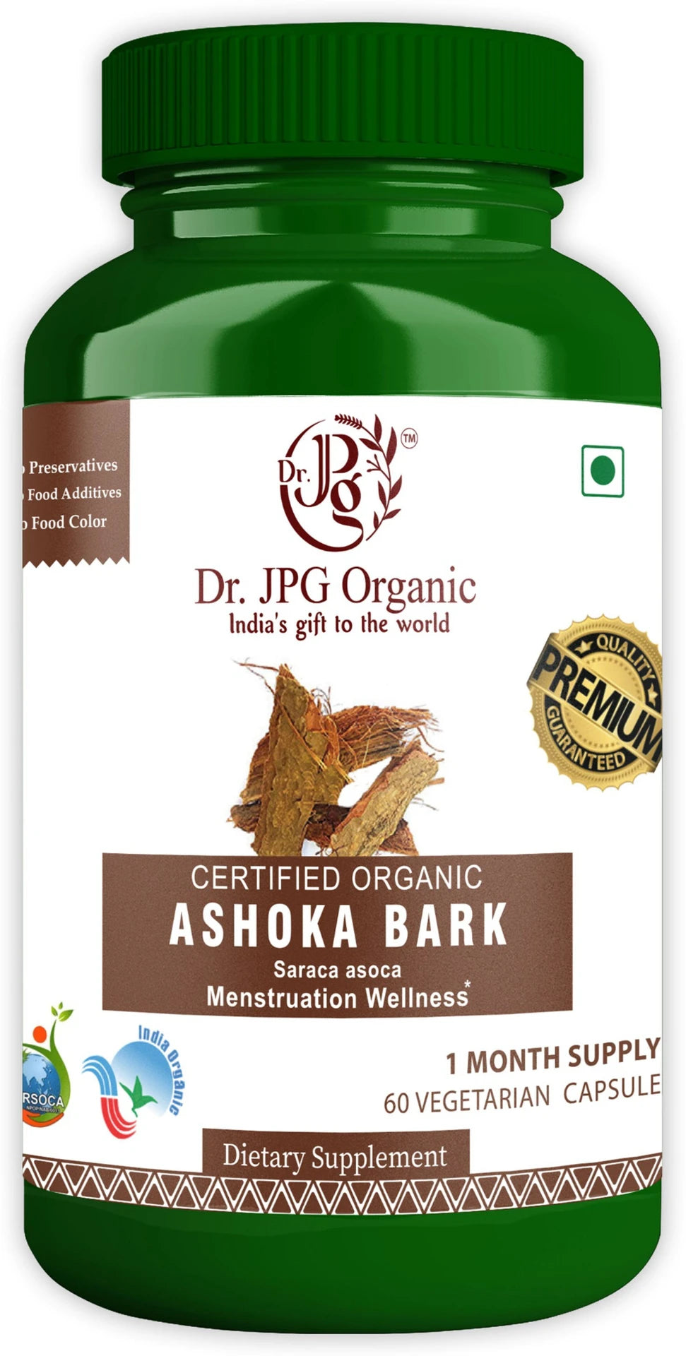 DR. JPG Organic Ashoka Bark Capsules (500mg, 60 Veg Capsules) | 100% Certified Organic Saraca Indica