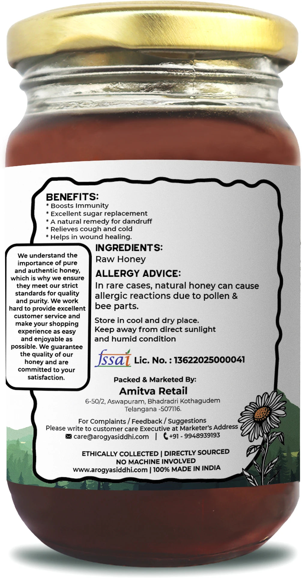 Arogyasiddhi Raw Honey | 100% Pure, Unfiltered & Organic Multi-Flora Honey | 500 g