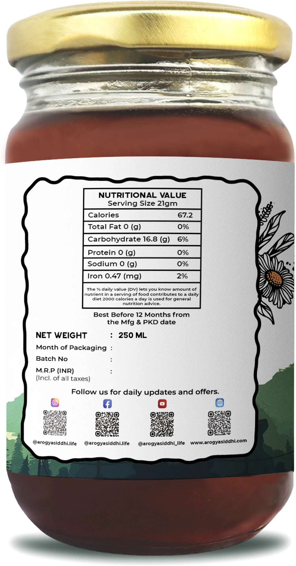 Arogyasiddhi Raw Honey | 100% Pure, Unfiltered & Organic Multi-Flora Honey | 500 g