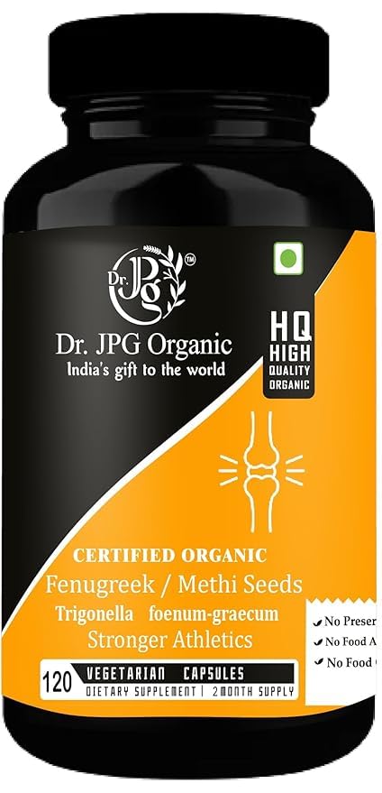 DR. JPG Organic Methi / Fenugreek Capsules (500mg, 120 Veg Capsules) | For Blood Sugar, Digestion & Lactation Support | 100% Certified Organic