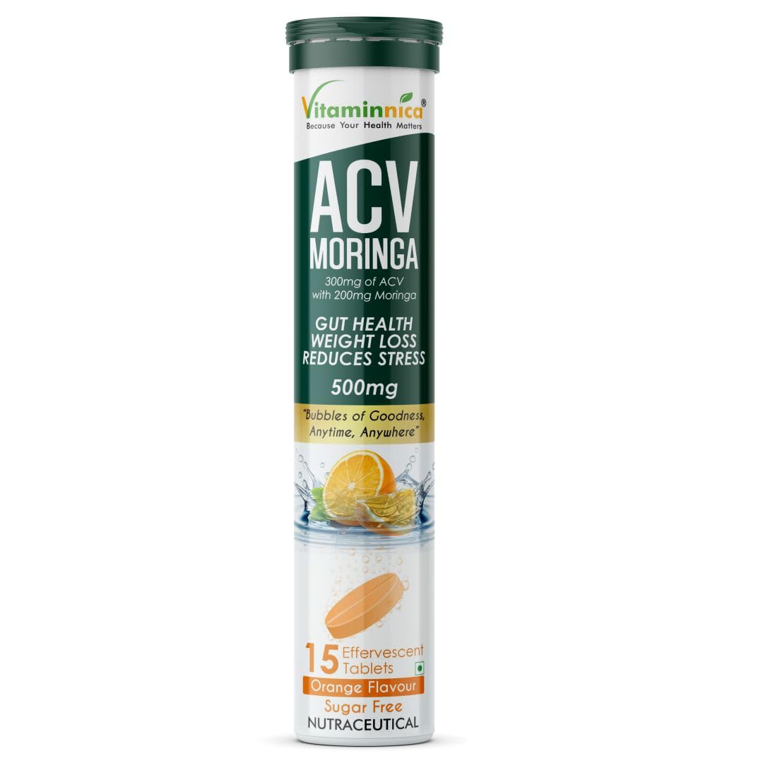 Vitaminnica ACV & Moringa Effervescent Tablets - Orange Craving & Gut Support, 15 Count