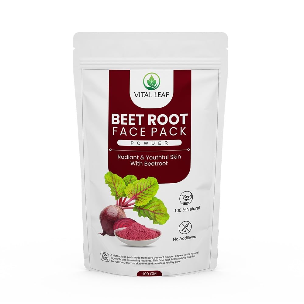 Vital Leaf Beetroot Face Pack Powder with Natural Ingredients, Clay Mask for Basic Skin Care and Cleansing Routine, Suitable for All Skin Types, 3.5 oz (100g)