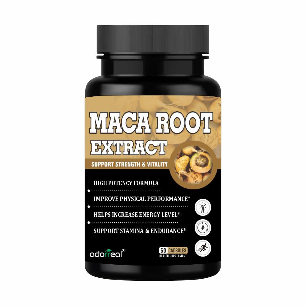 Adorreal Maca Root Capsules (60 Capsules) | Herbal Energy Booster, Stamina, Hormonal Balance & Vitality Support for Men & Women
