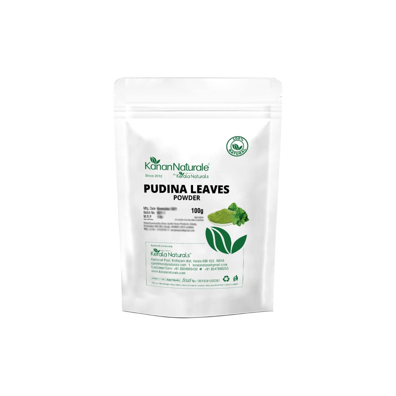 Kerala Naturals 100% Pure Pudina/Mint Leaves Powder - 100gms