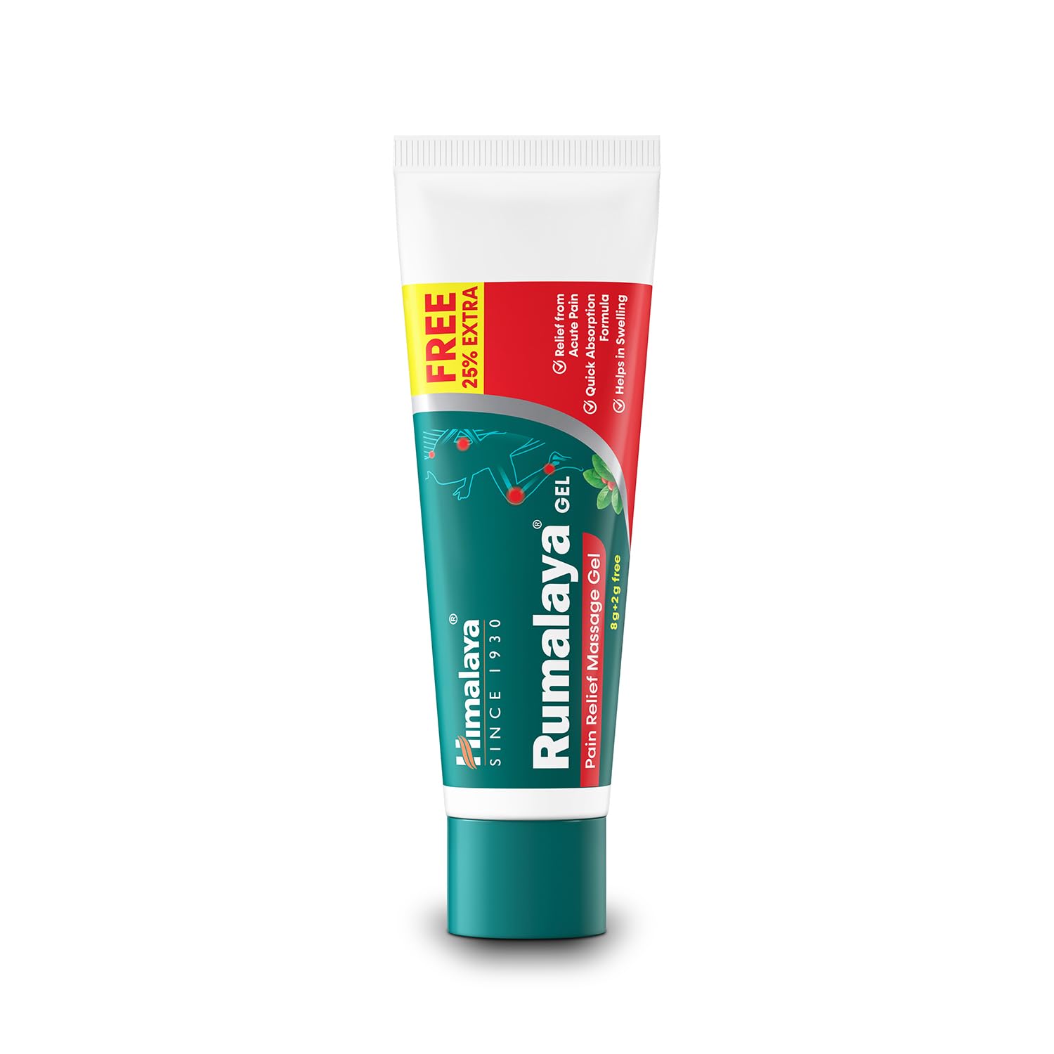 Himalaya Rumalaya Gel 10 g | 8 g + 2 g 25% Extra Free | Quick Relief Formula For Body Pain, Back Pain, Knee Pain, Muscle Pain, and Sprains | With Herbal Actives